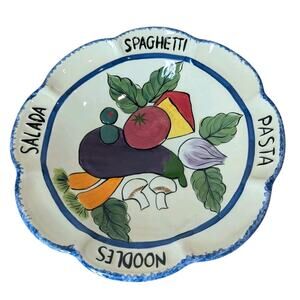 13” Pasta Bowl Salad Bowl Ceramic Signed, Blue Hand Painted Large Serving Dish